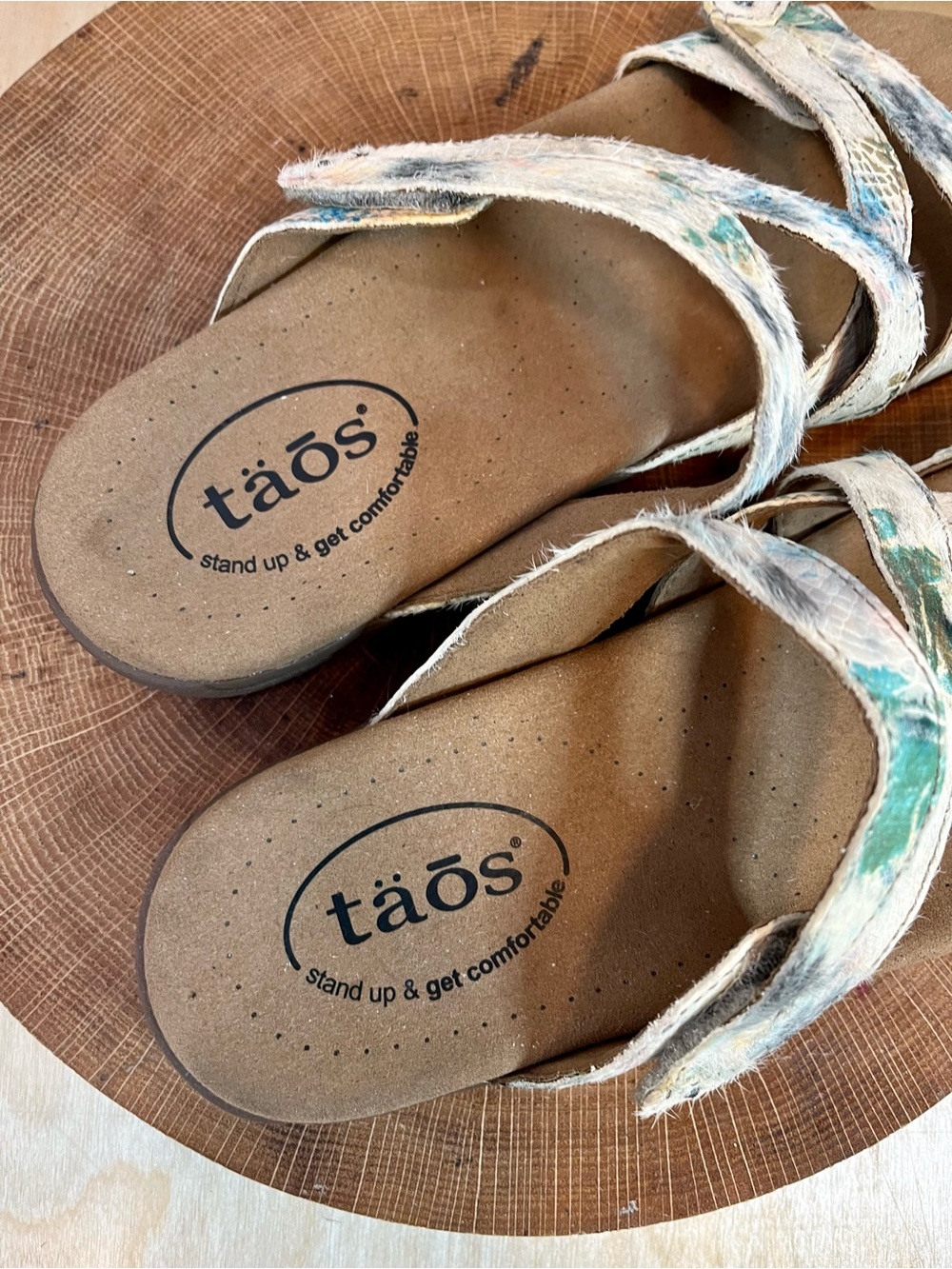 Taos Double U Sandals Leather & Calf Hair Mix Size 8 - Picture 3 of 14